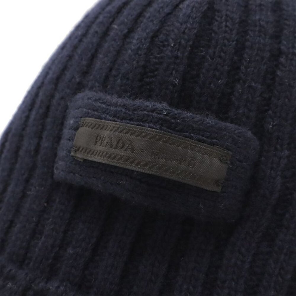 Prada Knit Cap Hat 100% Wool Dark Navy Blue M - Picture 3 of 4